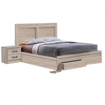LIFE Κρεβάτι Διπλό, 2 Συρτάρια, για Στρώμα 160x200cm, Απόχρωση Sonoma