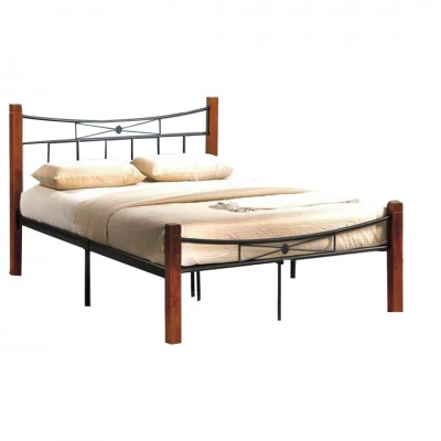 FLORA Κρεβάτι Διπλό για Στρώμα 160x200cm, Μέταλλο Βαφή Μαύρο, Ξύλο Καρυδί