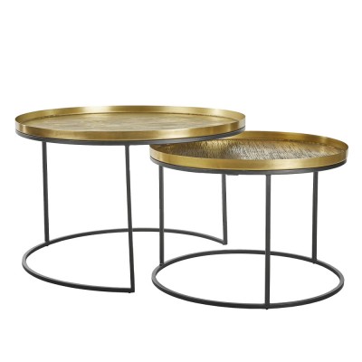 TOTALE COFFEE TABLE SET 2ΤΕΜ BRASS ANTIQUE ΜΑΥΡΟ 76x76xH43,5cm
