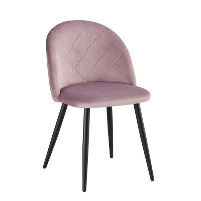 BELLA Καρέκλα Τραπεζαρίας, Μέταλλο Βαφή Μαύρο, Ύφασμα Velure Απόχρωση Dirty Pink
